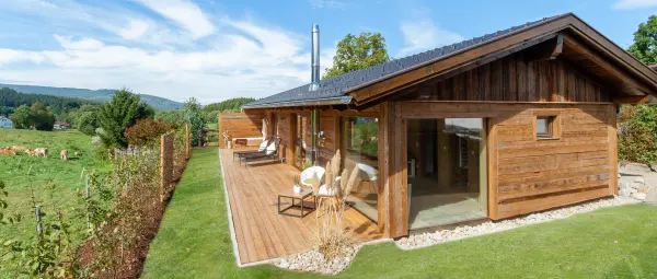 Bayerischer Wald Chalet mit Kamin mieten Sauna Hütte in Bayern